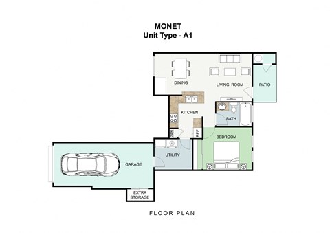 1 bedroom 1 bathroom Floor plan at Landing at Round Rock, Round Rock, TX